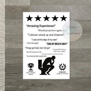 Toilet Bathroom Poster, Funny Toilet Rating Print, Bathroom Rating Sign, Funny Poop Humor, Washroom Decor, Toilet Decor, Printable, JPG, PDF