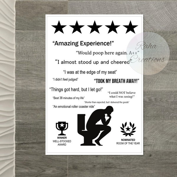 Toilet Bathroom Poster, Funny Toilet Rating Print, Bathroom Rating Sign, Funny Poop Humor, Washroom Decor, Toilet Decor, Printable, JPG, PDF