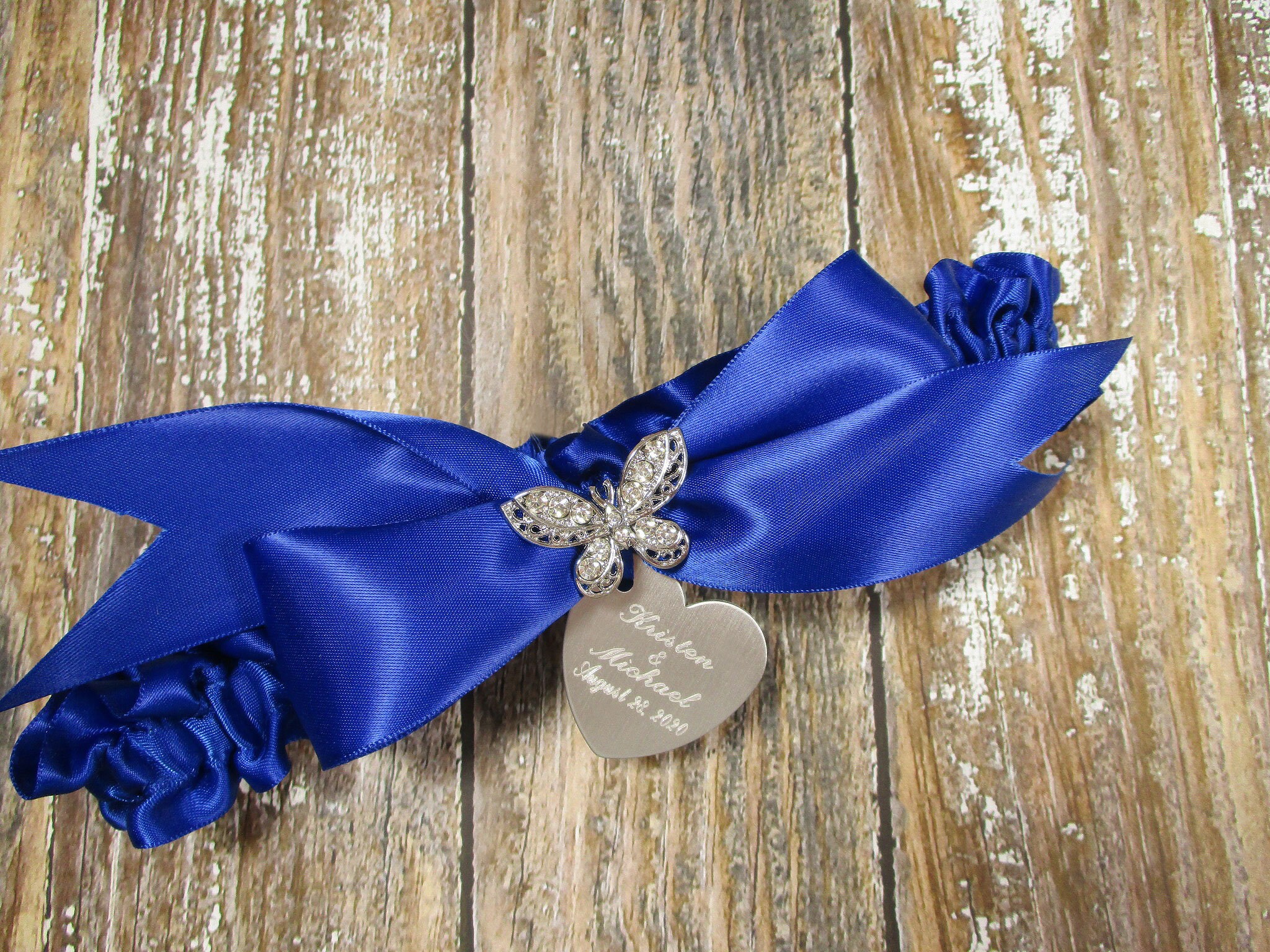 new bridal wedding prom garter royal BLUE butterfly 