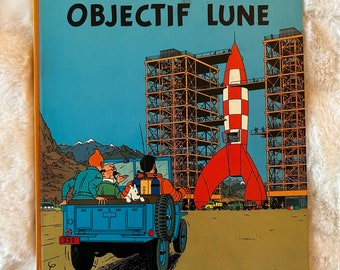 Les Aventures de Tintin: Objectif Lune de Hergé, primera edición de cómic de tapa dura en francés, publicado en 1953 por Casterman