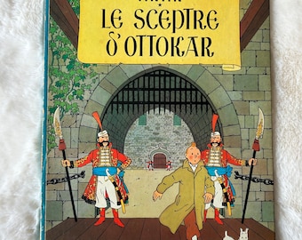 Les Aventures de Tintin : Le Sceptre S'Ottokar par Hergé, première édition de la bande dessinée à couverture rigide en français, publié en 1947 par Casterman