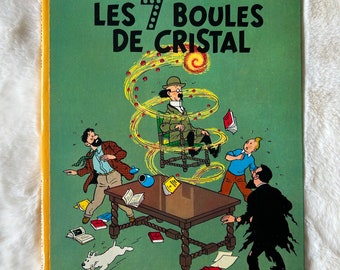 Les Aventures de Tintin: Les 7 Boules de Cristal by Hergé, First Edition Hardcover Comic Book in French, Published in 1948 by Casterman