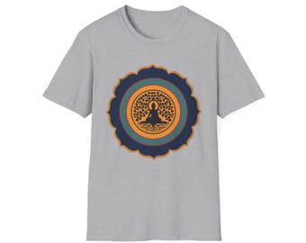 Buddha-inspirerad Mandala Unisex T-shirt, Buddhistisk Upplyst Väckning Moksha Meditation T-shirt, Andlig Gåva, Heligt, Bodhiträd & Buddha