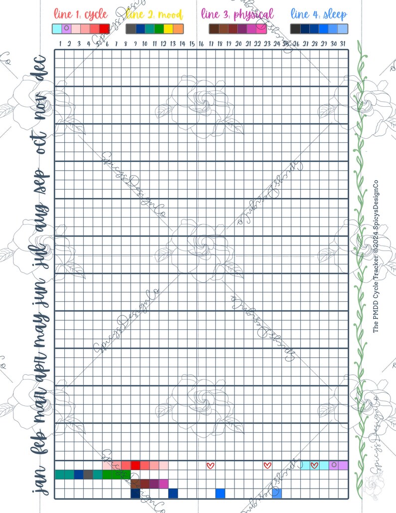 PMDD Cycle Tracker Full Year Color Etsy