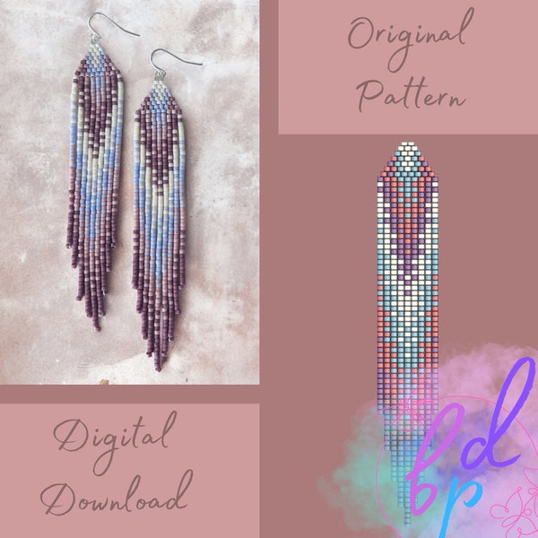 Beaded Earring Pattern - Long Frings - Brick Stitch Pattern