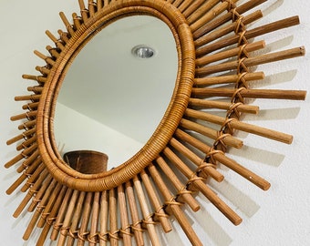 Rattan Boho Mirror, Boho Mirror, Minimalist Mirror, Handmade Wall Decor, Boho Wall Decor Mirror, Entryway,Decorative Mirror