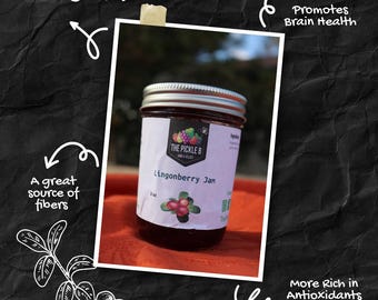 Mermelada de arándanos rojos de 225 g. Baja en azúcar, ideal para regalar.