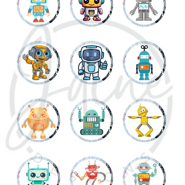 Robot Cupcake Toppers, Printable Robot Cupcake Toppers, Digital Robot cake toppers, Birthday Party for Kids, Robot decorations