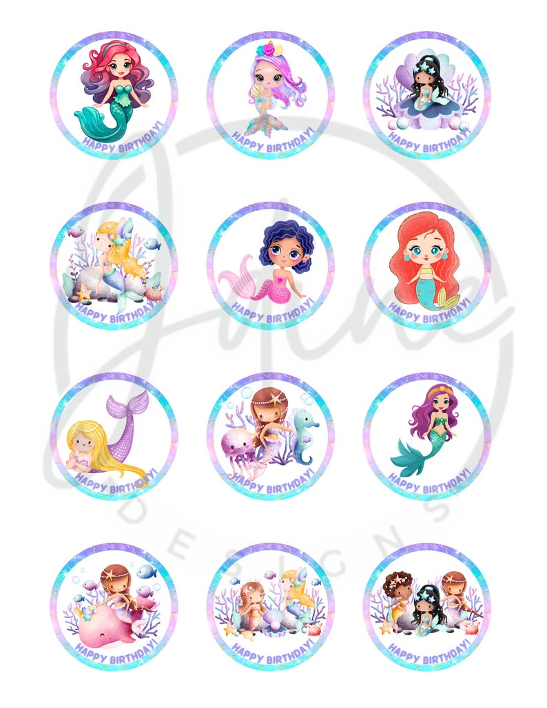 Mermaid Cupcake Topper, Printable Cupcake Topper, Digital Toppers ...