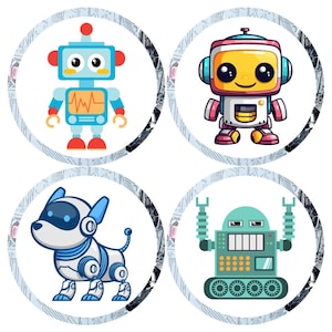 Robot Cupcake Toppers, Printable Robot Cupcake Toppers, Digital Robot cake toppers, Birthday Party for Kids, Robot decorations