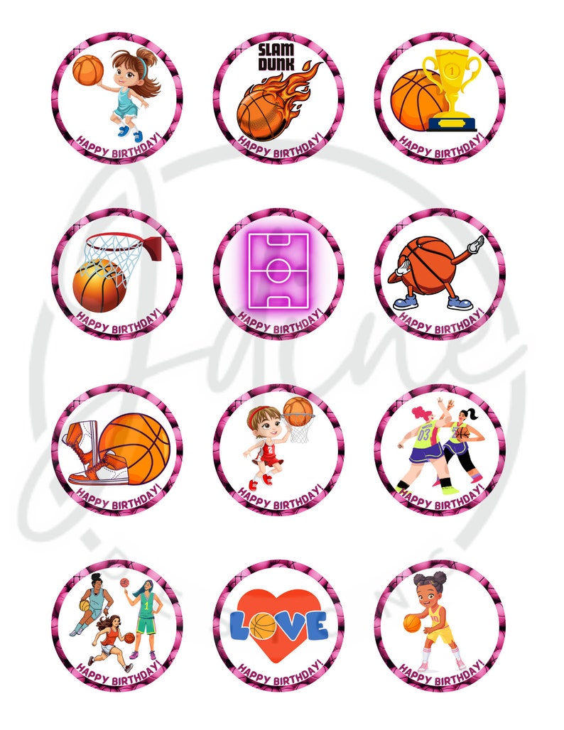 Pink Basketball Cupcake Topper, Printable Pink Basketball Cupcake ...