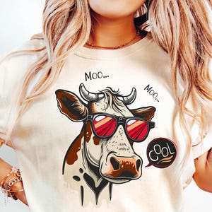 Cool Cow T-Shirt Design with Sunglasses | Trendy Sublimation PNG for Shirts | Funny Farm Animal Clipart | Instant Digital Download | 300 DPI
