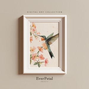 Hummingbird Wall Art | Botanical Bird Print | Watercolor Digital Download | Floral Nature Art | Minimalist Home Decor |Vintage Aesthetic|SP5