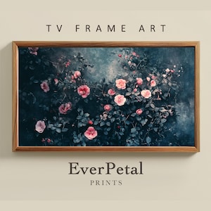 Moody Floral Spring frame tv art |Vintage Dark Green Botanical Watercolor|Antique Pink Wildflower Screensaver|Earthy Summer Decor|SPTV5
