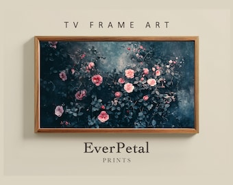 Moody Floral Spring frame tv art |Vintage Dark Green Botanical Watercolor|Antique Pink Wildflower Screensaver|Earthy Summer Decor|SPTV5