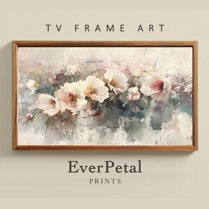 Rustic Watercolor White Floral TV Art | Vintage Flower Painting, Cozy Earthy Botanical Screensaver, Elegant Spring Decor | SUTV17