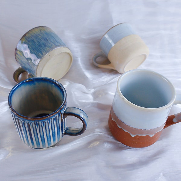 Unique Handmade Ceramic Mug Multiple styles to choose from Blue Striped Ceramic Mug, Red Flow Glaze Handmade Mug, Blue Rough Ceramic Mug