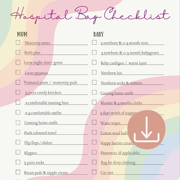 Hospital Bag Checklist - Rainbow