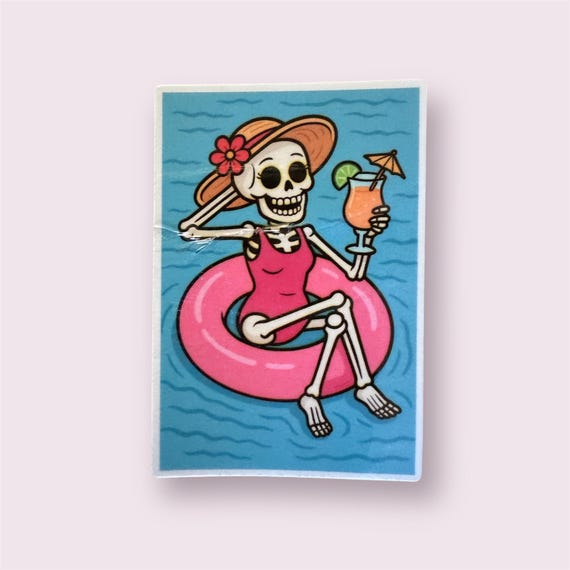 Summer-ween skelton pool sticker, for your water bottle, notebook, etc