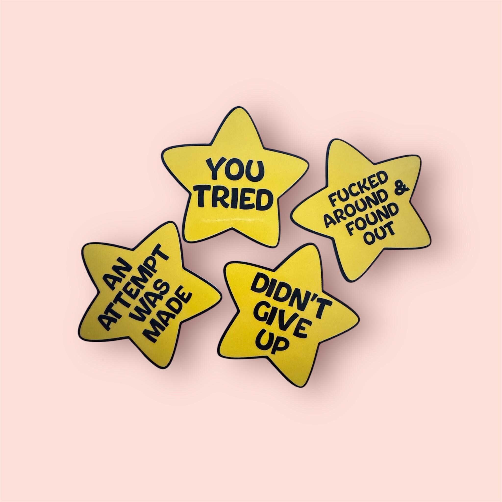 Motivation stars set- Funny, sarcastic, witty, stickers for every day and the workplace.