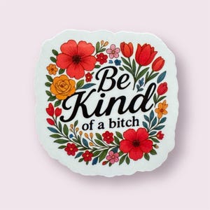 Be kind… of a bitch sticker… Funny, sarcastic, witty, stickers for every day and the workplace.