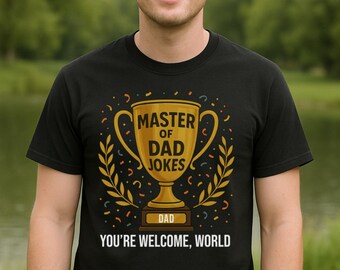 Comfort Colors Lustiges Dad-Grafik-T-Shirt, Meister der Papa-Witze, Geschenk für Vater, Einzigartiges Vatertagsgeschenk, alltägliche Vaterkleidung, Opa-Geschenk