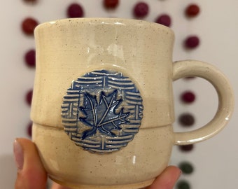 Small Handmade Ceramic Mug with Woven Leaf