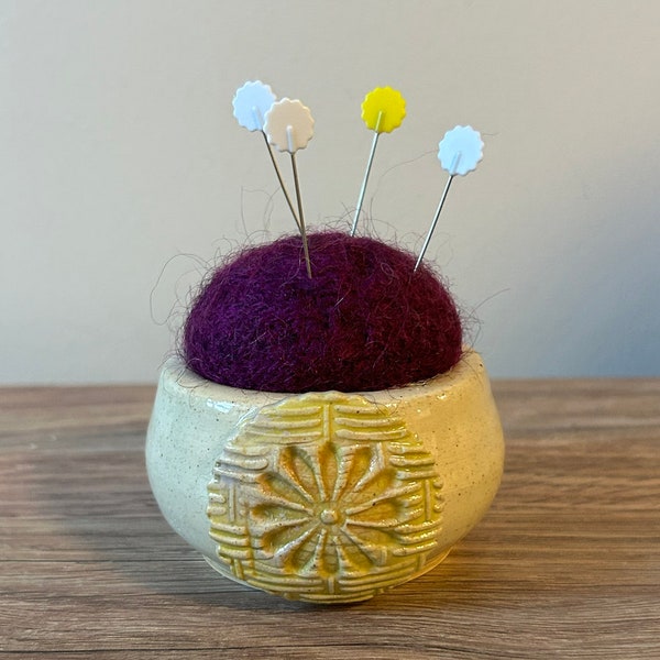 Handmade Ceramic Pin Cushion with Flower