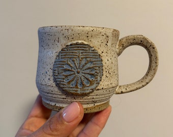 Small Handmade Ceramic Mug with Woven Flower