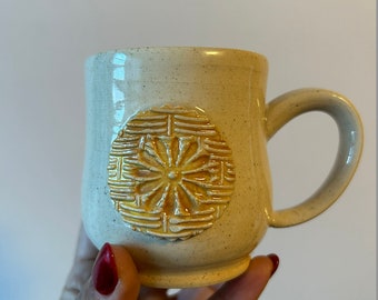 Small Handmade Ceramic Mug with Woven Flower