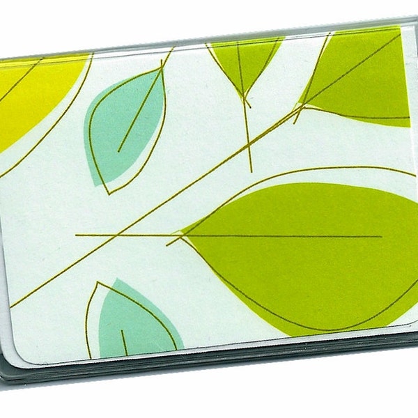 Mini Wallet  Card Case - Blue Yellow Green Graphic Leaves  Basil 7ax
