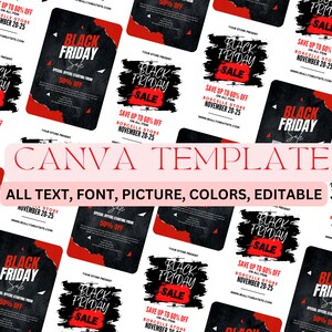 Red Black Friday Flyer Printable Editable Marketing Template Custom Business Graphics Set Digital Marketing Tools Branding Design Resources