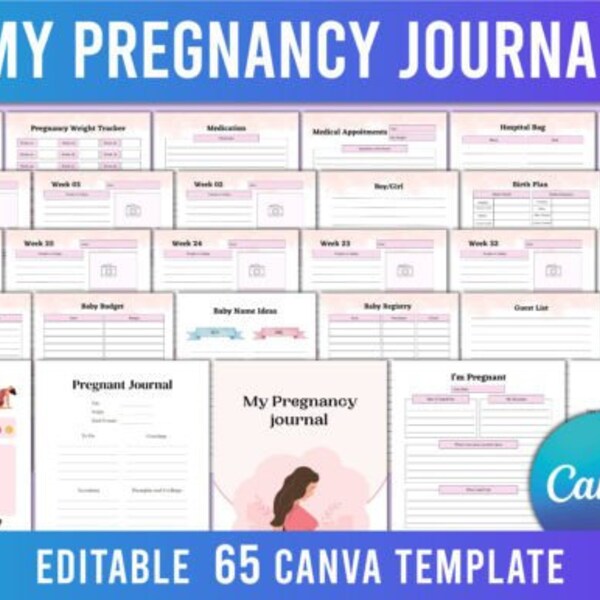Editable Pregnancy Journal Planner for Canva Baby Bump Tracker Pregnancy Milestones Pregnancy Diary Digital Planner Expectant Mother Gift