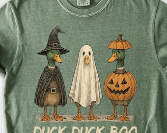Comfort Colors® Duck Duck Boo Shirt, Spooky Pumpkin Halloween T-Shirt, Funny Goose Halloween Shirt, Silly Duck Ghost Witch Spooky Fall Tees