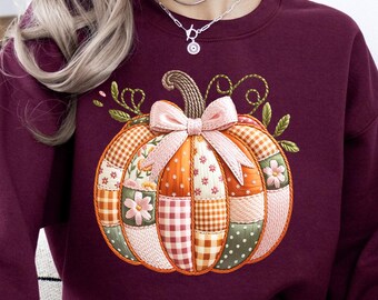 Pumpkin Patch Work Sweatshirt, Patchwork Pumpkin Sweatshirt, Halloween Ghost Sweatshirt, Boho Floral Fall Sweater, Pumpkin Season Sweatshirt