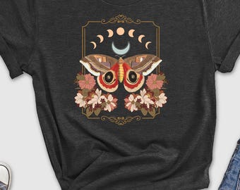 Luna Moth Shirt, Celestial Shirt, Botanical Shirt, Cottagecore Shirt, Goblincore Shirt, Witchy Shirt, Moth Shirt, Moon Phase Shirt, Goth Tee