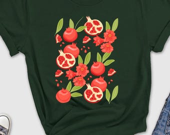 Pomegranate Shirt, Farmers Market Pomegranate Shirt, Vintage Fruit Shirt, Botanical Shirt, Cottagecore Shirt, Fruit Print Shirt, Vegan Shirt