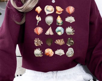 Vintage Seashells Sweatshirt, Coastal Cottagecore Sweater, Beach Sweatshirt, Retro Starfish Ocean, Tropical Coral Surf Sweatshirt, Sea Shell
