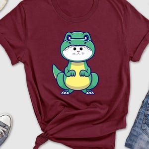 Cute Cat Design T-shirt, Dino Cat T-Shirt, Perfect for Cat and Dino Lovers, Fun and Casual Wear, Unique Gift Idea, Dinosaur Lovers T-Shirt