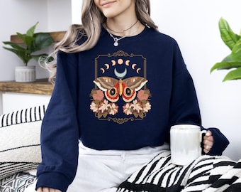 Luna Moth Sweatshirt, Moon Phase Sweatshirt, Celestial Sweatshirt, Botanical Sweatshirt, Cottagecore Sweatshirt, Goblincore Clothing, Witchy
