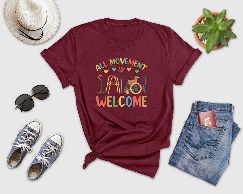 a t - shirt that says, all movement is welcome