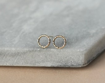 Gold Open Circle Stud Earrings, Tiny Dainty Studs, Everyday Minimalist Earrings, Sparkly Delicate Jewelry, Gift for Her, Geometric