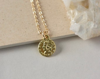 Gold Coin Necklace, Layering Medallion Necklace, Roman Greek Coin, Disc Pendant, Everyday Geometric Jewelry, Gift for Her, 22K Gold Vermeil