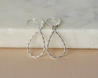 Sparkly Sterling Silver Teardrop Earrings, Minimalist Silver Jewelry, Lightweight Leverback Earrings, Mother's Day Gift, Gift For Her