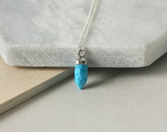 Blue Turquoise Spike Necklace, Faceted Gemstone Point, Modern Boho Jewelry, Southwestern, Summer Jewelry Gift for Her, Ocean Beachy