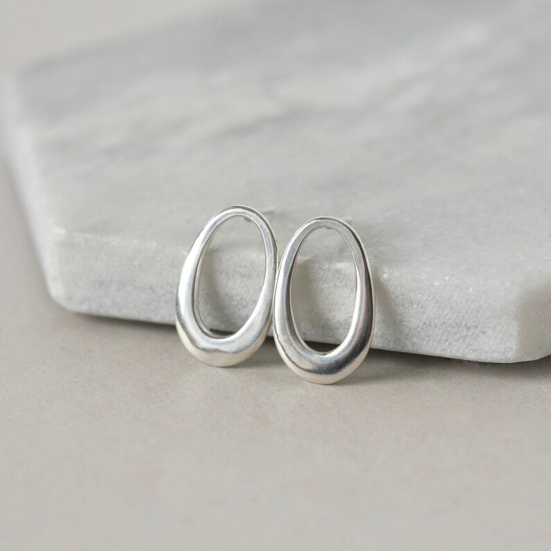 Sterling Silver Oval Earrings, Modern Geometric Stud Earrings, Big Minimalist Studs, Unique Jewelry, Gift for Her, Everyday Large Posts image 6
