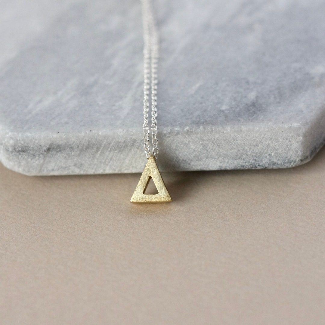 Triangular Jewellery Geometric Small Triangle Necklace, Dainty Two Tone Jewelry, Modern ...