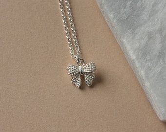 Sterling Silver Bow Necklace, Trendy Ribbon Necklace, Polka Dot Knot Bow, Minimalist Everyday Jewelry, Gift for Her, Best Friend Gift
