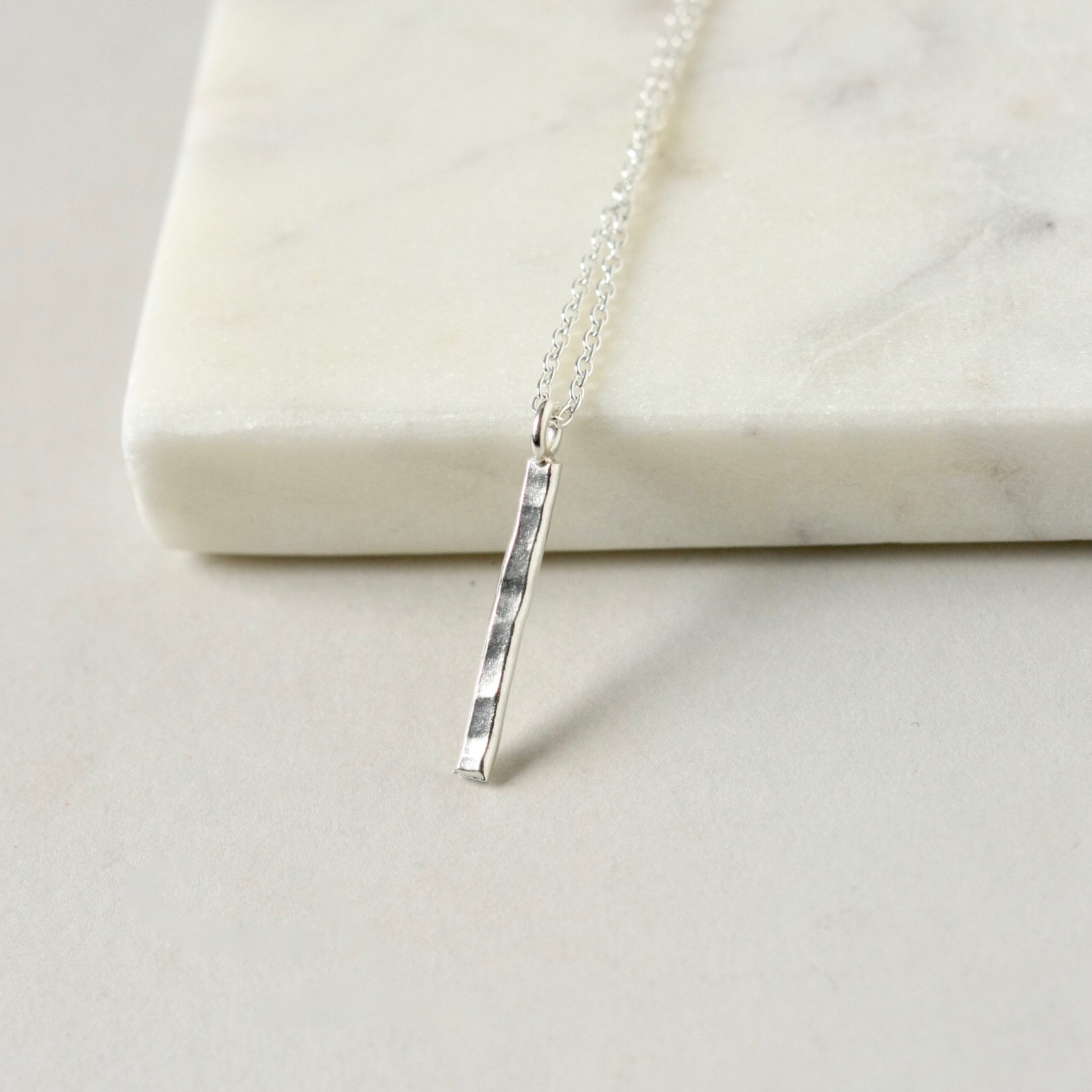 Sterling Silver Long Bar Necklace Pendant Delicate Everyday Minimal Necklace Handmade Jewelry Hammered Textured Necklace for Women