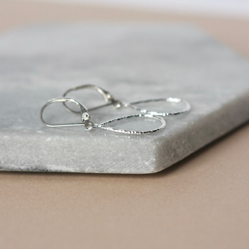 Sparkly Sterling Silver Teardrop Earrings, Minimalist Silver Jewelry, Lightweight Leverback Earrings, Mother's Day Gift, Gift For Her image 9